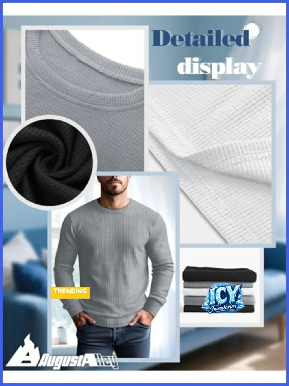 5 Pack Mens Thermal Waffle Shirts Long Sleeve Crew Neck Undershirts